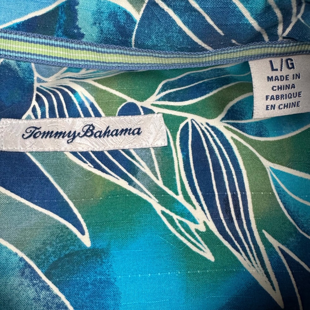 Tommy Bahama TB93 Silk Tropical Hawaiian Shirt Men Large Blue Green Floral Aloha - Picture 4 of 12